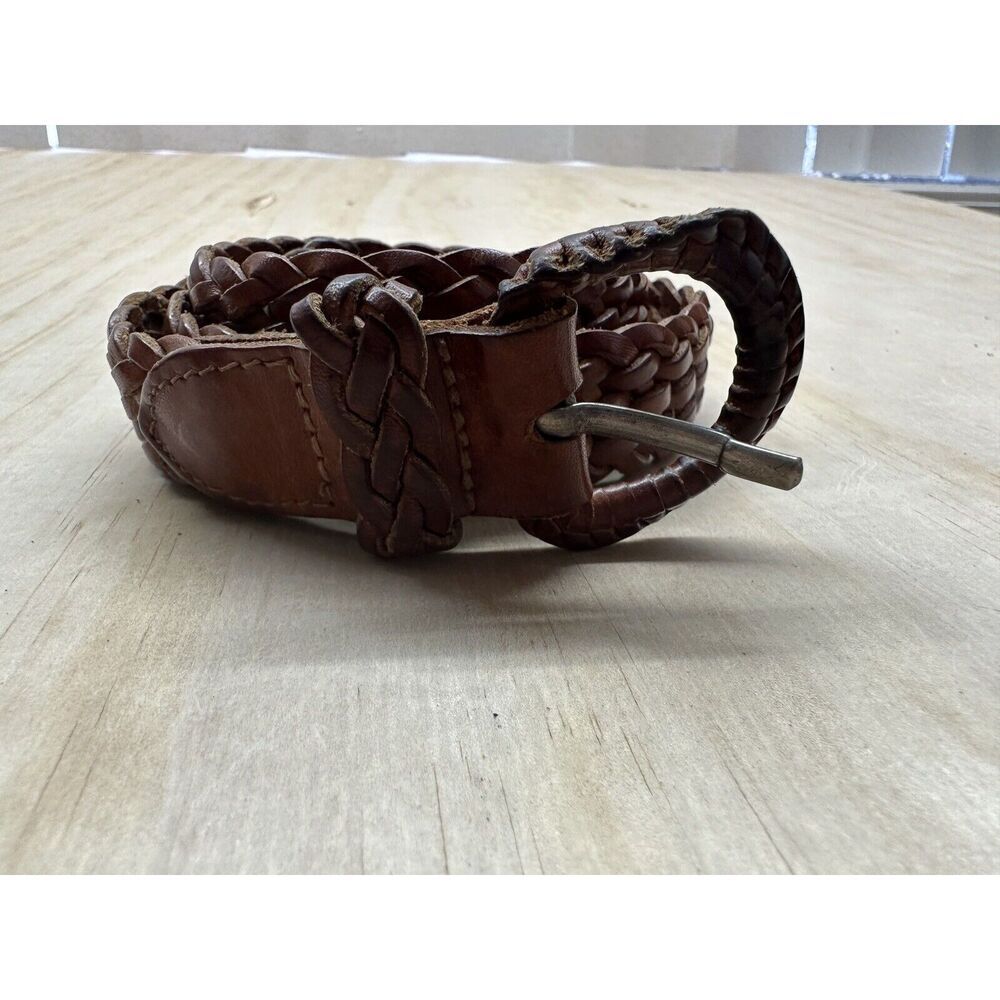 Vintage Brown Braided Leather Belt Sz M L Made‎ In Turkey Leather Buckle